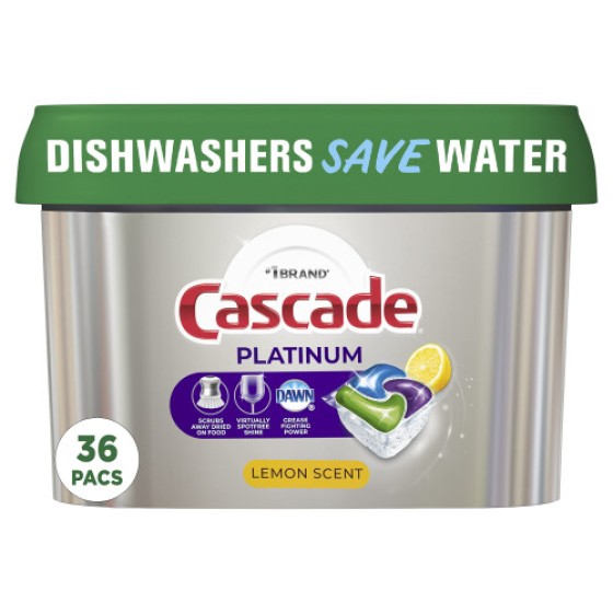 Cascade プラチナ アクションパック 食器洗い機用洗剤ポッド レモンの香り 36個入り